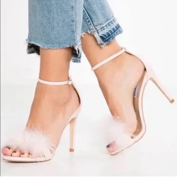 🍭 Steve Madden Pink Feather Scarlett Heels Size 7.5 M - Picture 1 of 6